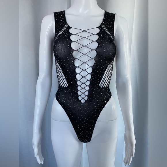 Women’s Embellished Rhinestone Bodysuit - Picture 1 of 5